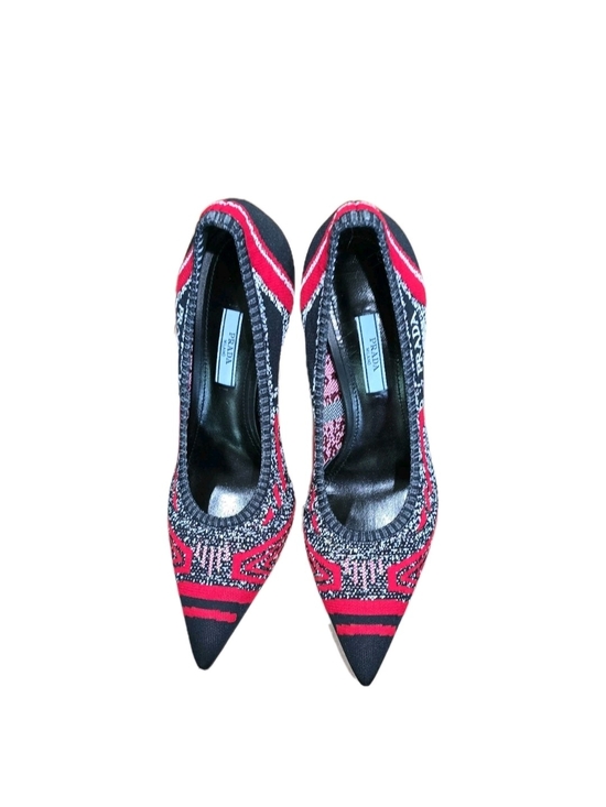 Prada Shoes - Prada Black and Red Knit Pointed Toe Pumps